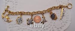 Harley-Davidson 925 Sterling Silver Gold Overlay Bracelet 6 Charms Franklin Mint