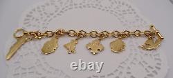 Harley-Davidson 925 Sterling Silver Gold Overlay Bracelet 6 Charms Franklin Mint