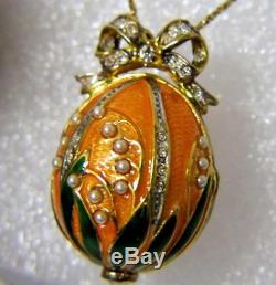 Igor Carl Faberge Franklin Mint Sterling 14K Imperial Faberge Egg Pendant Watch