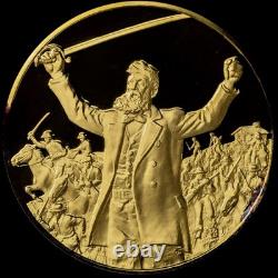 John Brown Kansas Medal. Proof DCAM Sterling Silver 24K Gold. Rare FM
