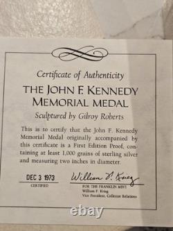 John F. Kennedy The Franklin Mint Sterling Silver Medal COA 1000 grains