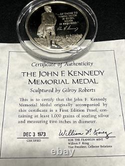 John F. Kennedy The Franklin Mint Sterling Silver Memorial Proof Medal with COA