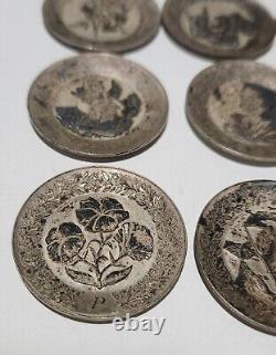 Lot Of 12 Vintage Franklin Mint Sterling Silver Miniature Flower Plates
