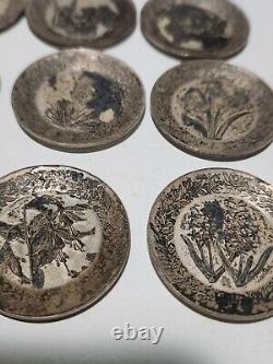Lot Of 12 Vintage Franklin Mint Sterling Silver Miniature Flower Plates