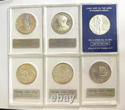 Lot Of 6 Proof Sterling Silver Medals The Franklin Mint In Lucite Holders