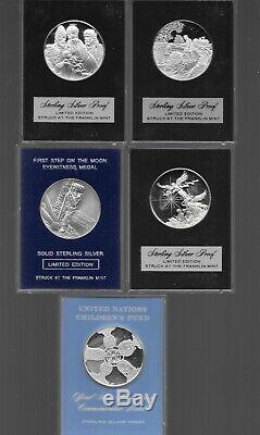 Lot of 4 Franklin Mint Sterling Silver Proofs+ First Step On The Moon Silver Rd