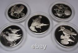 (Lot of 5) 1973 Franklin Mint Roberts Birds 925 Sterling Silver Proof Art Medals