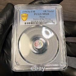 MS68 1969 Franklin Mint MINI Texas Silver Medal, PCGS Trueview- Rainbow Toned