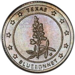 MS68 1969 Franklin Mint MINI Texas Silver Medal, PCGS Trueview- Rainbow Toned