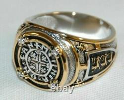 NEW RING Medieval Richard Lion Heart England sz11 4 DIAMOND STERLING 24K ACCENT