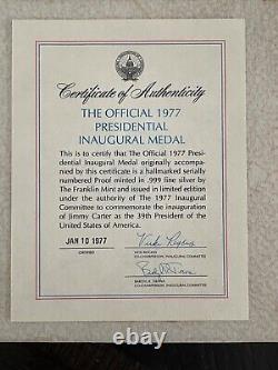 OFFICIAL 1977 STERLING SILVER INAUGURAL MEDAL 6.4oz PROOF EDITION FRKLN MINT