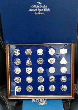 Official NASA Manned Space Flight Emblems 25 Sterling Medals Set, Display, Paper