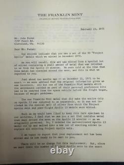 PROJECT APOLLO Franklin Mint 20 Sterling Silver Medals- Silver flown- Apollo 13