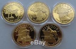 Pile of Gold 52 Oz of 24K Pure Gold on Sterling Silver State Coin Medals Set