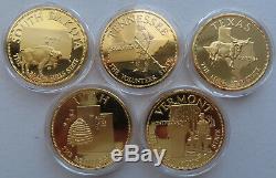 Pile of Gold 52 Oz of 24K Pure Gold on Sterling Silver State Coin Medals Set