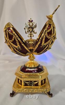 RARE HOUSE OF FABERGE' IMPERIAL EAGLE JEWELED EGG With14K BROOCH FRANKLIN MINT