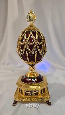 RARE HOUSE OF FABERGE' IMPERIAL EAGLE JEWELED EGG With14K BROOCH FRANKLIN MINT