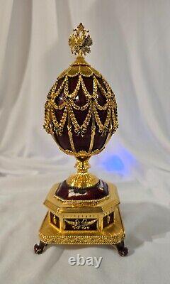 RARE HOUSE OF FABERGE' IMPERIAL EAGLE JEWELED EGG With14K BROOCH FRANKLIN MINT