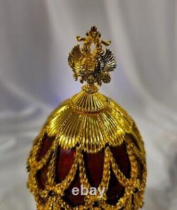 RARE HOUSE OF FABERGE' IMPERIAL EAGLE JEWELED EGG With14K BROOCH FRANKLIN MINT