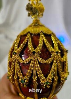 RARE HOUSE OF FABERGE' IMPERIAL EAGLE JEWELED EGG With14K BROOCH FRANKLIN MINT