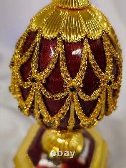 RARE HOUSE OF FABERGE' IMPERIAL EAGLE JEWELED EGG With14K BROOCH FRANKLIN MINT