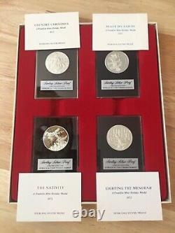 Rare 1971-80 Franklin Mint Sterling 40 Silver Round Medal Christmas Holiday COA