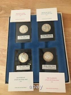 Rare 1971-80 Franklin Mint Sterling 40 Silver Round Medal Christmas Holiday COA