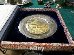 Rare 1974 Sterling Silver Thomas Jefferson Plate, Center Gold Plate, 250 Grams