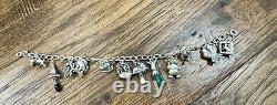 Rare 1980 Franklin Mint 925 Sterling Jeweled Menagerie Animal Charm Bracelet Vtg