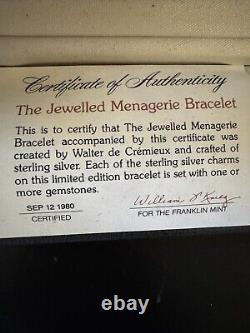 Rare 1980 Franklin Mint 925 Sterling Jeweled Menagerie Animal Charm Bracelet Vtg