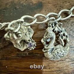 Rare 1980 Franklin Mint 925 Sterling Jeweled Menagerie Animal Charm Bracelet Vtg