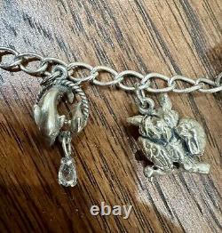 Rare 1980 Franklin Mint 925 Sterling Jeweled Menagerie Animal Charm Bracelet Vtg