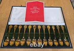 Rare Franklin Mint 1972 Twelve Days of Christmas Vermeil Spoon Set Old WithCase