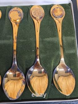 Rare Franklin Mint 1972 Twelve Days of Christmas Vermeil Spoon Set Old WithCase
