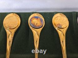 Rare Franklin Mint 1972 Twelve Days of Christmas Vermeil Spoon Set Old WithCase