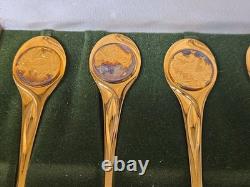 Rare Franklin Mint 1972 Twelve Days of Christmas Vermeil Spoon Set Old WithCase