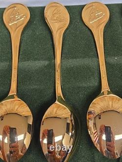 Rare Franklin Mint 1972 Twelve Days of Christmas Vermeil Spoon Set Old WithCase