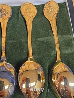 Rare Franklin Mint 1972 Twelve Days of Christmas Vermeil Spoon Set Old WithCase