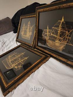 Rare! Franklin Mint Gold on Sterling Silver Sailing Ships Vintage 3 Art Pieces