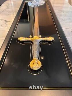 Rare! Franklin Mint Sword of Excalibur 24K Gold/Sterling Silver Plated in Stone