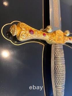 Rare! Franklin Mint Sword of Excalibur 24K Gold/Sterling Silver Plated in Stone