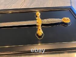 Rare! Franklin Mint Sword of Excalibur 24K Gold/Sterling Silver Plated in Stone