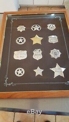 Rare Vintage Franklin Mint with 12 Sterling Silver Western Lawmen Badges shields