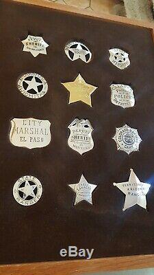 Rare Vintage Franklin Mint with 12 Sterling Silver Western Lawmen Badges shields