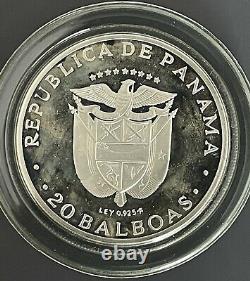 Republic Of Panama 1973Proof 20 Balboas Coin 2000 Grains Sterling Silver, Box & C