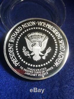 Richard Nixon & Spiro Agnew 7oz Sterling Silver Inauguration Coin Franklin mint