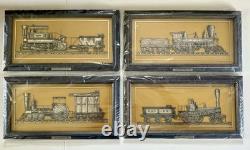 Set 4 Franklin Mint Classic American Locomotive Sterling Silver Silhouettes 1977