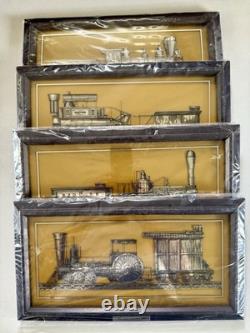 Set 4 Franklin Mint Classic American Locomotive Sterling Silver Silhouettes 1977