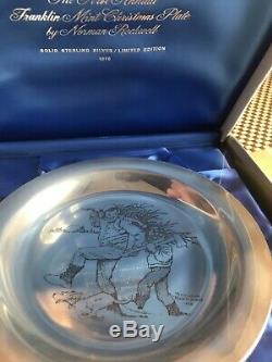 Set Of 5 Franklin Mint Sterling Silver Christmas Plates By Norman Rockwell 1971