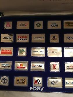 Set of 50 Franklin Mint Sterling Silver Worlds Greatest Airlines Emblems 1981